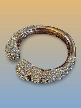Joan Boyce Rhinestone-Encrusted Kissable Hinged Cuff Bracelet Sparkling Chic
